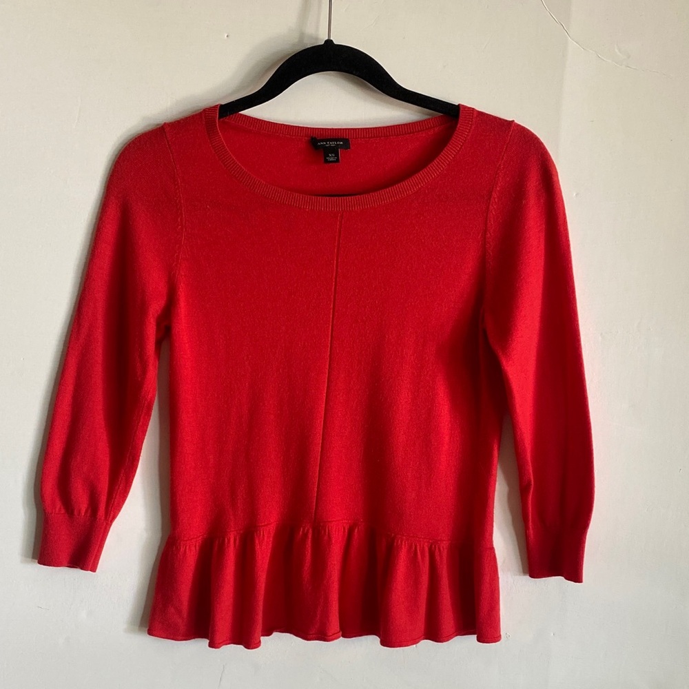 Ann Taylor Bright Red Peplum Knit Top